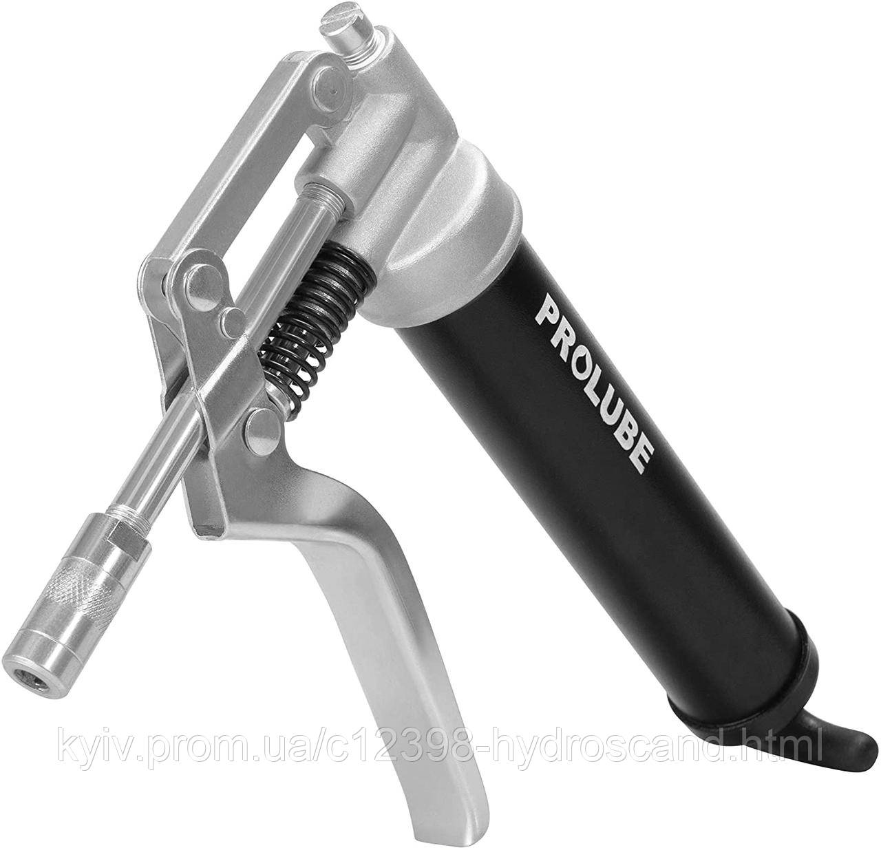 Маленький шприц для смазки PROLUBE G16, пистолетного типа со стальной трубкой, 240 бар