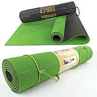 Спортивный коврик для йоги и фитнеса Premium TPE 6 мм + Чехол йога мат, каремат для спорта 2-х слойный Зеленый-черный