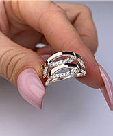 Кольцо женское серебряное с золотыми накладками