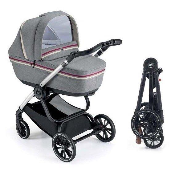 Універсальна коляска 2 в 1 Cam Techno Milano, рама чорна, сіра з полоскою (805T/V90/978/ 553K), фото 1