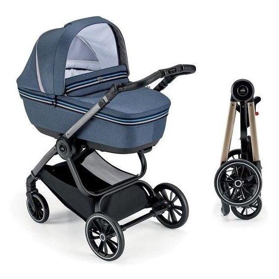 Універсальна коляска 2 в 1 Cam Techno Milano, рама золото, синій зі смужкою (805T/V93/978/552K), фото 1