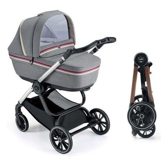 Універсальна коляска 2 в 1 Cam Techno Milano, рама під дерево, сірий з полоскою (805T/V96/978/553K)