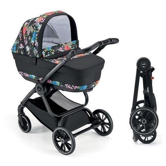 Універсальна коляска 2 в 1 Cam Techno Milano, рама чорний карбон, чорний з кольоровим принтом, фото 1