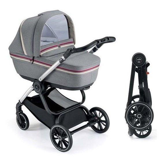 Універсальна коляска 2 в 1 Cam Techno Milano, рама чорний карбон, сірий із смужкою (805T/V98/978/553K), фото 1