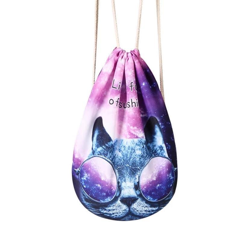 Рюкзак - мішок для спортивної форми космос Кіт в окулярах, сумка для змінного взуття школяреві Life