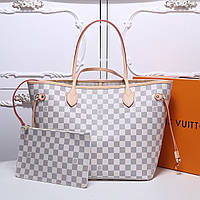 Сумка Луї Вітон Neverfull канва Damier Azur+Biege, шкіряна Люкс версія