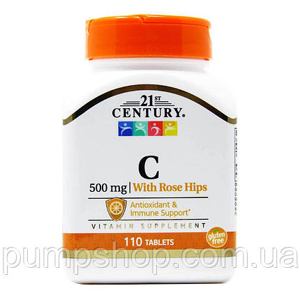 Вітамін С (аскорбінова кислота) з плодами шипшини 21st Century Vitamin C 500 мг with Rose Hips 110 таб., фото 1
