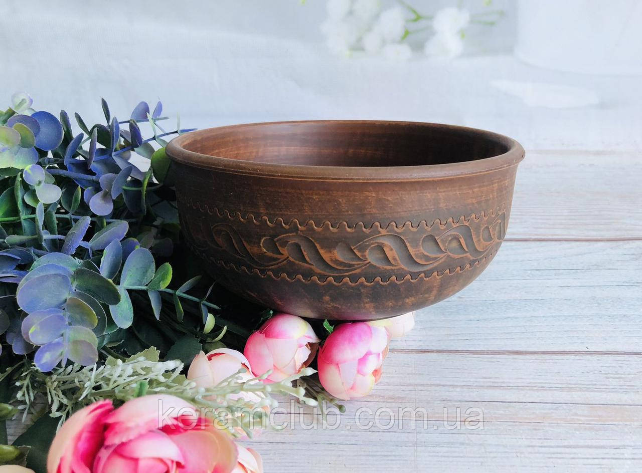 Миска Керамклуб різьба з червоної глини V 1 л, фото 1