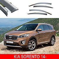 Дефлектора окон ветровики Kia Sorento 14- П/К клей "FLY" "молдинг из нержавеющей стали 3D"