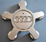 Колпачки заглушки на диски "Audi" (135/57мм) серый/хром. (4F0 601 165N 7ZJ) краб/звезда пара (2шт)