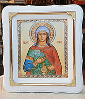 Икона Святая мученица Светлана в белом деревянном киоте под стеклом, размер киота 24×21 размер лика 15×18
