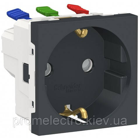 Розетка з з/к з шторками, 16А, самозажимні клеми, антрацит, Unica NEW NU305754