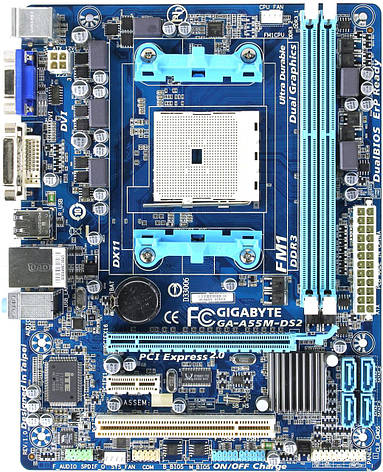 Материнська плата GIGABYTE GA-A55M-DS2 (FM1, A55, PCI-Ex16) VGA/ DVI / HDMI, фото 1