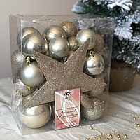 Елочные шарики (29 шт) с верхушкой на елку (20 см) новогодний набор