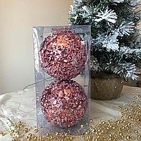 Розовые новогодние елочные шары, набор 2 шт*12 см