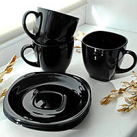 Чёрный чайный набор чашек с квадратными блюдцами Luminarc CARINE Black 6х220 мл (p4672)