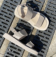 Босоножки женские кожаные сандалии лето на ровной подошве легкие красивые удобные бежевые 39 разм MKraFVT 0106