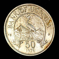 Монета Уганды 50 центов 1976 г. Восточный венценосный журавль