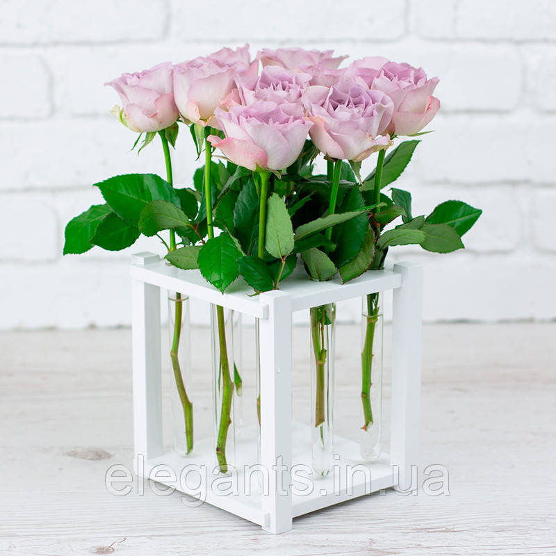 Декоративная белая подставка под цветы на 9 пробирок - фото 1 - id-p1449428295