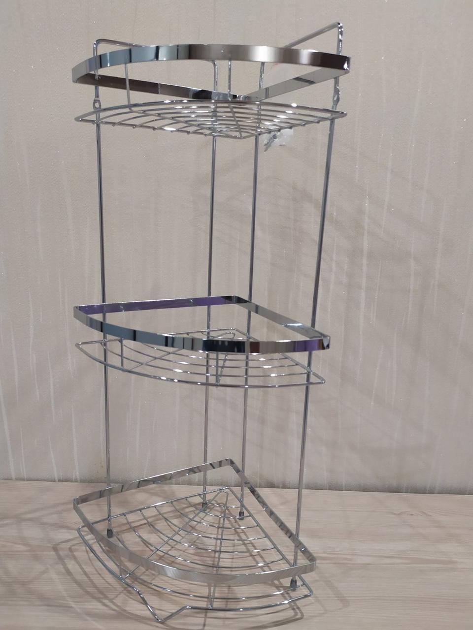 Хромована поличка кутова 3-ярусна для ванної кімнати Lidz, фото 1