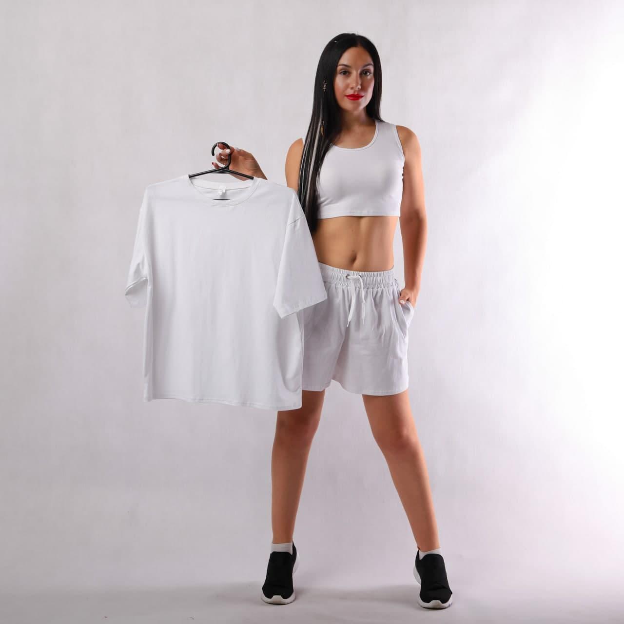 Літній жіночий костюм футболка+топ з шортами Стиль OVERSIZE (42 -54р.) (50-54 тільки білий кольор)!