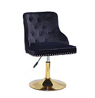 Стілець Olimp GD-Base велюр чорний 1011, золота кругла нога-опора з регулюванням висоти сидіння, фото 3