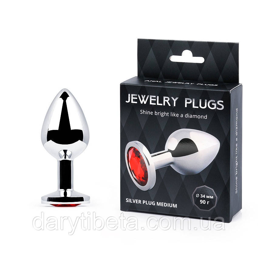 SILVER PLUG MEDIUM (втулка анальна), L 82 мм, D 34 мм, вага 90 г, колір кристала червоний
