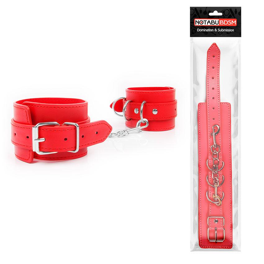 ОКОВІ на ноги, колір червоний (Екошкіра/ Метал)