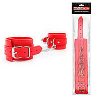 ОКОВІ на ноги, колір червоний (Екошкіра/ Метал)