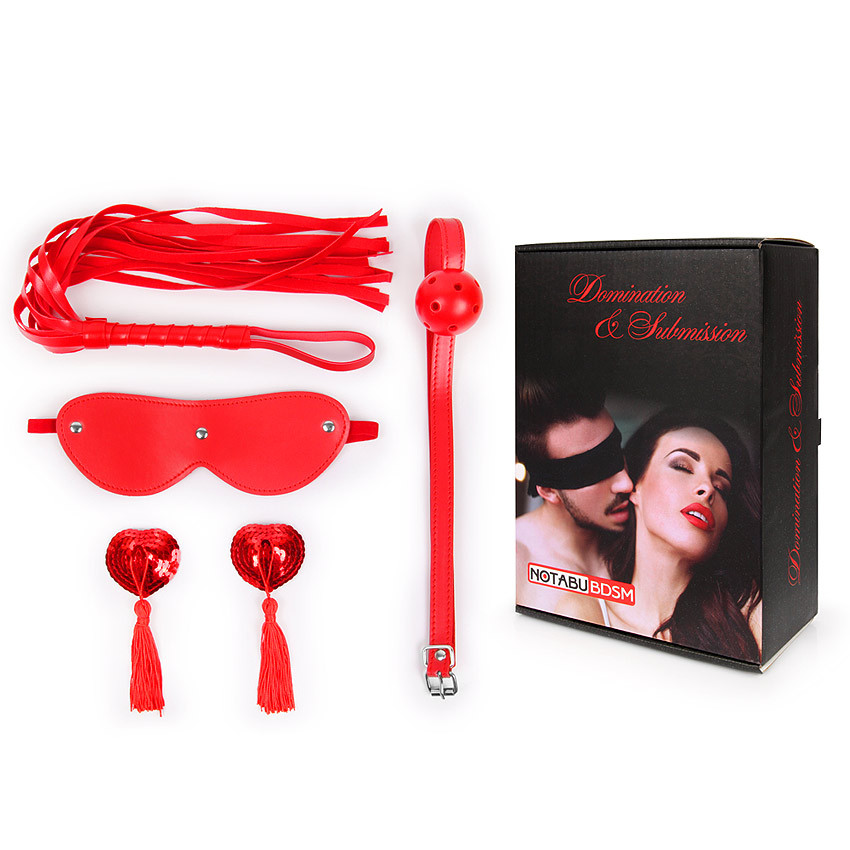 НАБІР (маска, кляп, пензлики, плетка) колір червоний