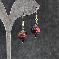 Серьги из камня Императорская Яшма d-12мм пурпурная фурнитура цвет серебро