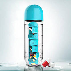 Пляшка для води з таблетницею Pill Vitamin Water Bottle, Blue (123545)