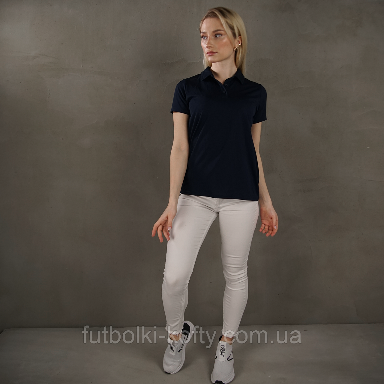 Синя жіноча футболка поло спортивна поліестер Fruit of the Loom,L, фото 1