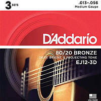 Струны D'Addario EJ12-3D Bronze 80/20 13-56 3 sets