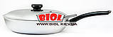 Сковорода алюмінієва 28 см рівне дно, пластикова ручка, кришка БІОЛ A283, фото 2