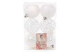Набір ялинкових кульок 6 см, колір: білий - перламутр, ажур, глитер 18 шт