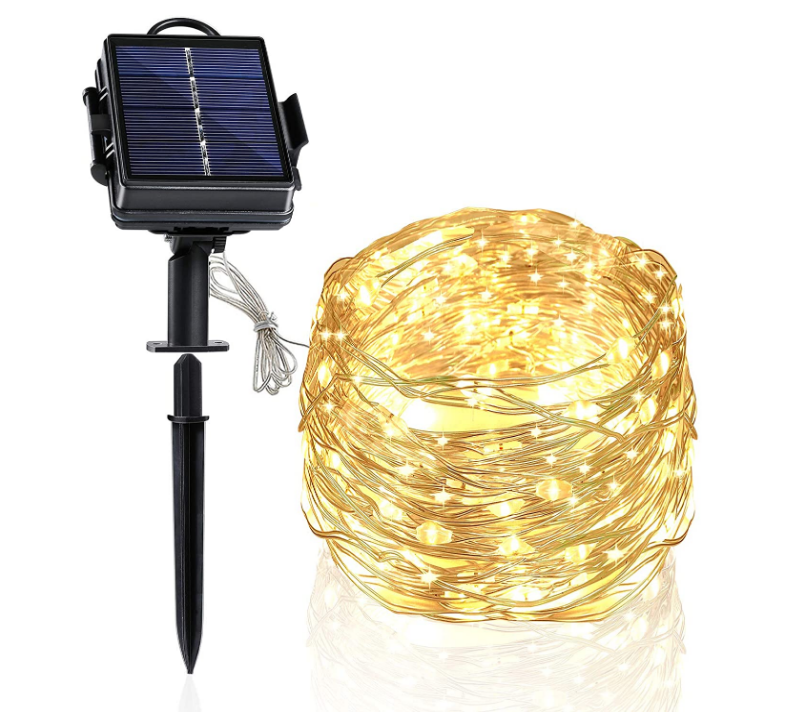 Світлодіодна гірлянда нитка "Роса" 100 LED 10 м Solar сонячна батарея WW теплий білий