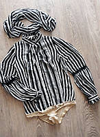 Стильная, черно- белая полосатая рубашка боди, блуза с шарфом 152/158 рост