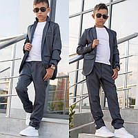 Костюм школьный классика пиджак+брюки для мальчика на одну кнопку серый