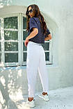 Жіночі брюки банани турецька котон із завищеною талією широкі 42-48 розміри білі, фото 4