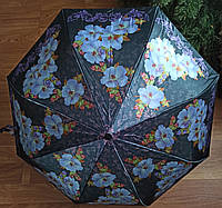 Зонт женский компактный атласный с цветочным принтом , автомат, 3 сложения 8 спиц с пружиной антиветер( 4634 )