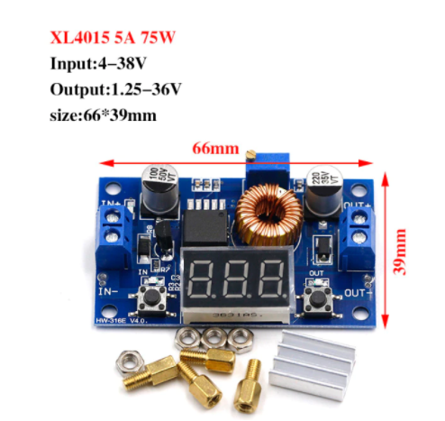 Понижуючий перетворювач+світлодіодний вольтметр XL4015 5А DC-DC 1.25-36V, фото 1