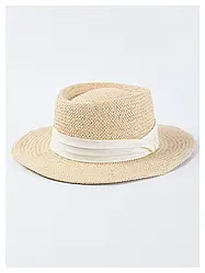 Солом'яний складна капелюх беж з білою стрічкою