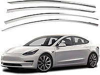 Дефлекторы окон, ветровики хромированные Tesla Model 3 2017- (Autoclover E033)