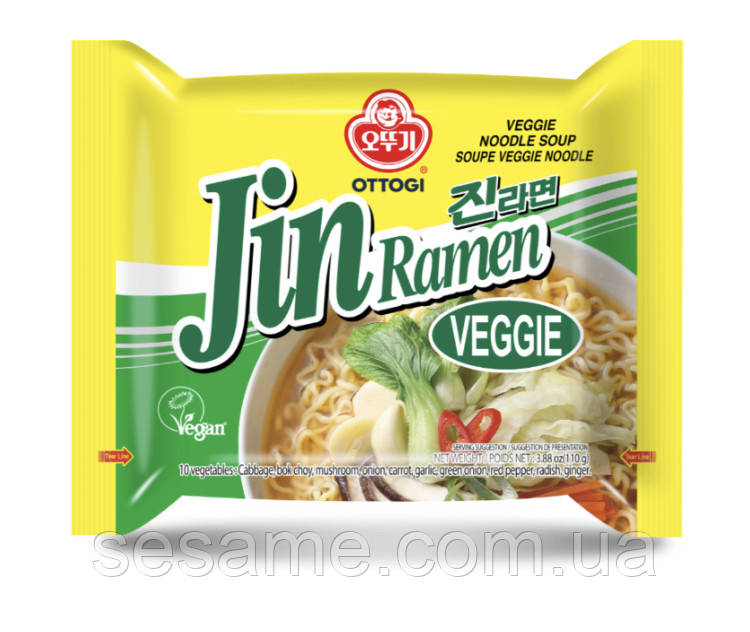 Корейська локшина Рамен вегетаріанська Jin Ramen Veggie Ottogi з овочами 110g (Корея)
