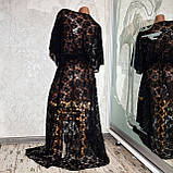 Розмір 58. Пляжна гіпюрова туніка для жінок, чорний довгий мереживний халат великого розміру, фото 3