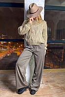 Женские брюки с высокой талией и свободным кроем от бедра 42-48 размеры коричневый и серый 44, Коричневый
