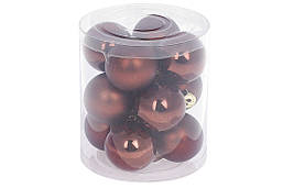 Набір ялинкових кульок 4 см, колір - темний шоколад, 12шт: глянцевий і матовий - по 6шт