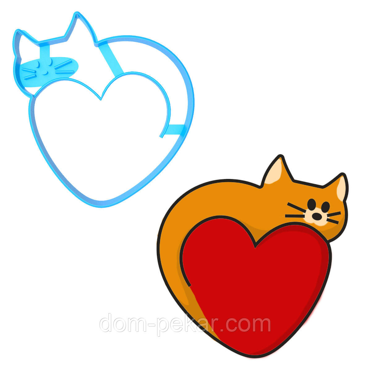 Вирубка для пряників Котик хвостик-серце 9*8,5 см (3D)