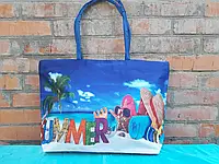 Пляжная сумка женская летняя текстильная вместительная Морской принт 55*36 см Синий П-123